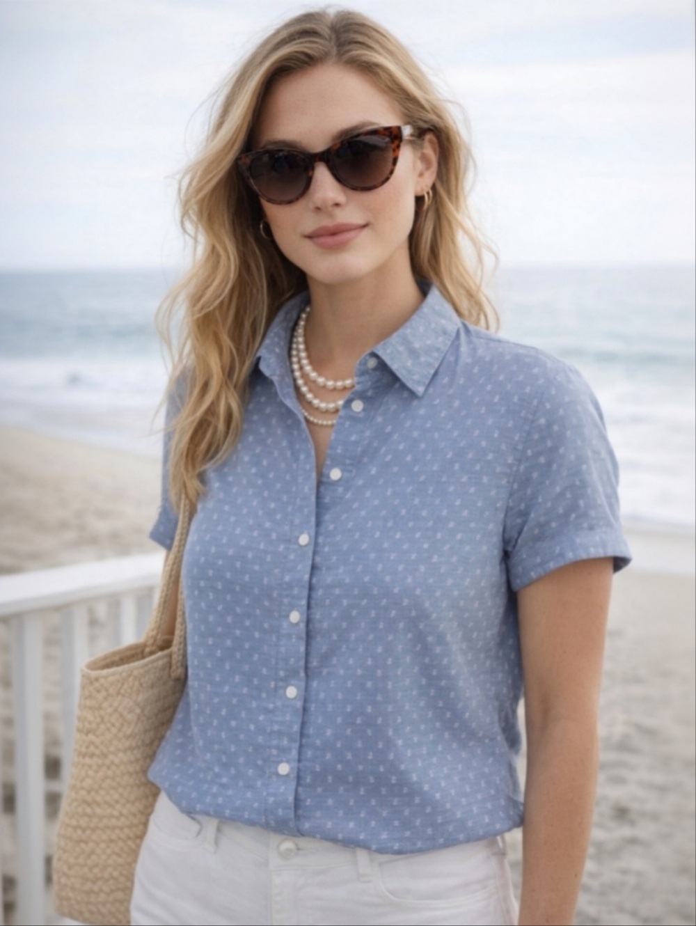 Marine Layer Dana Shirt Blue Dot Button Down Short Sleeve S